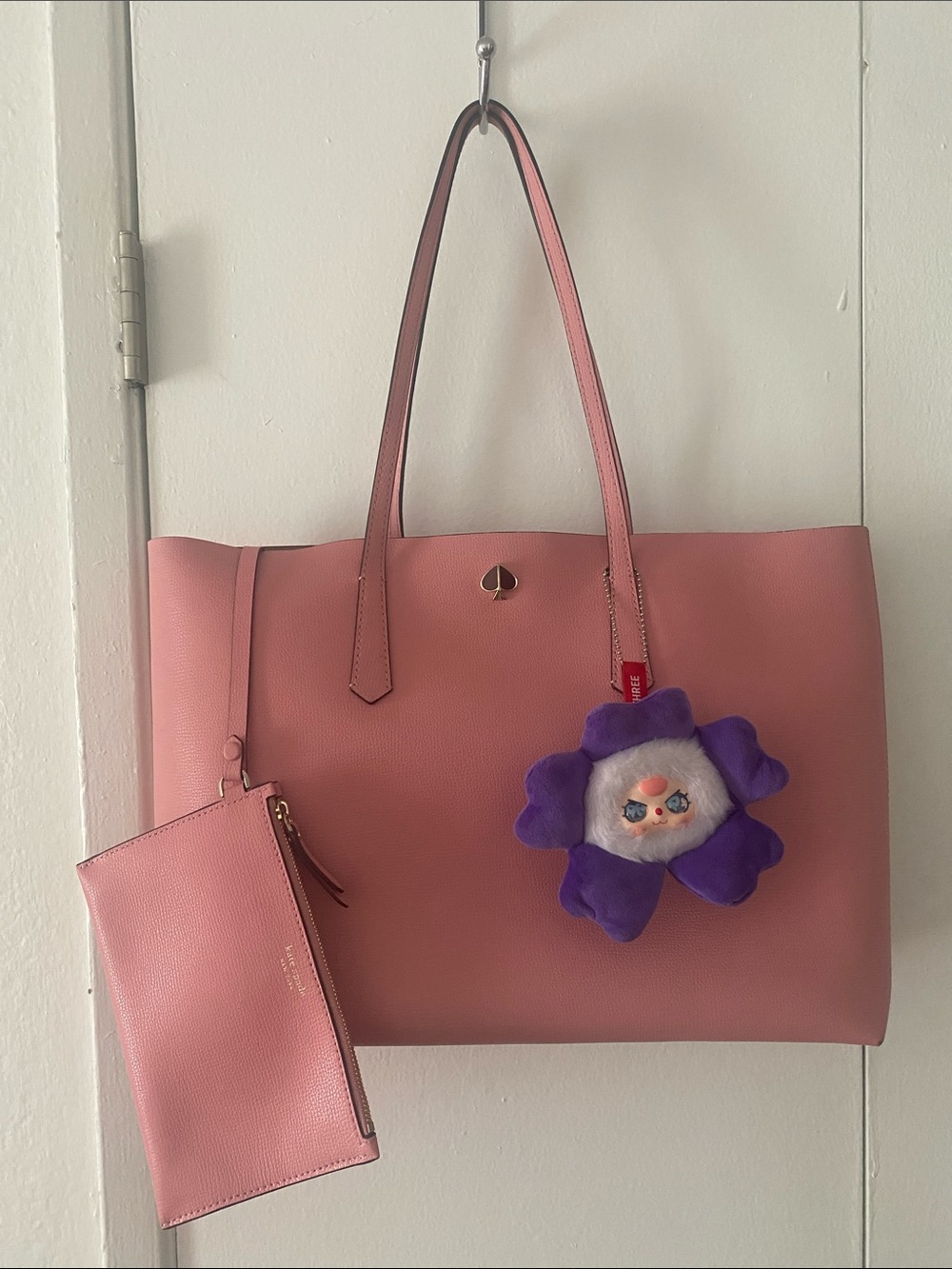 kate spade Rose Pink Leather Tote with Matching Wristlet and charm 🪻